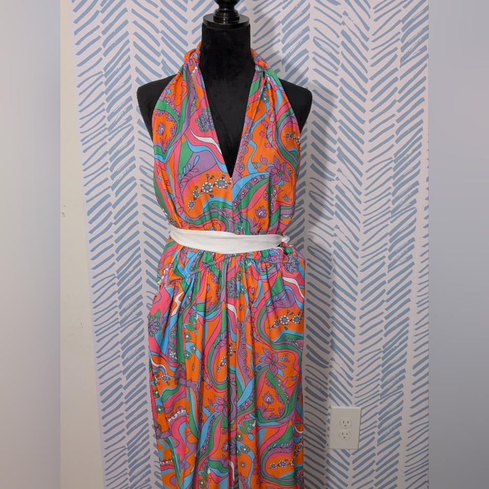NWT Smak Parlour Retro Vintage Orange Wavy Daisy Jumpsuit